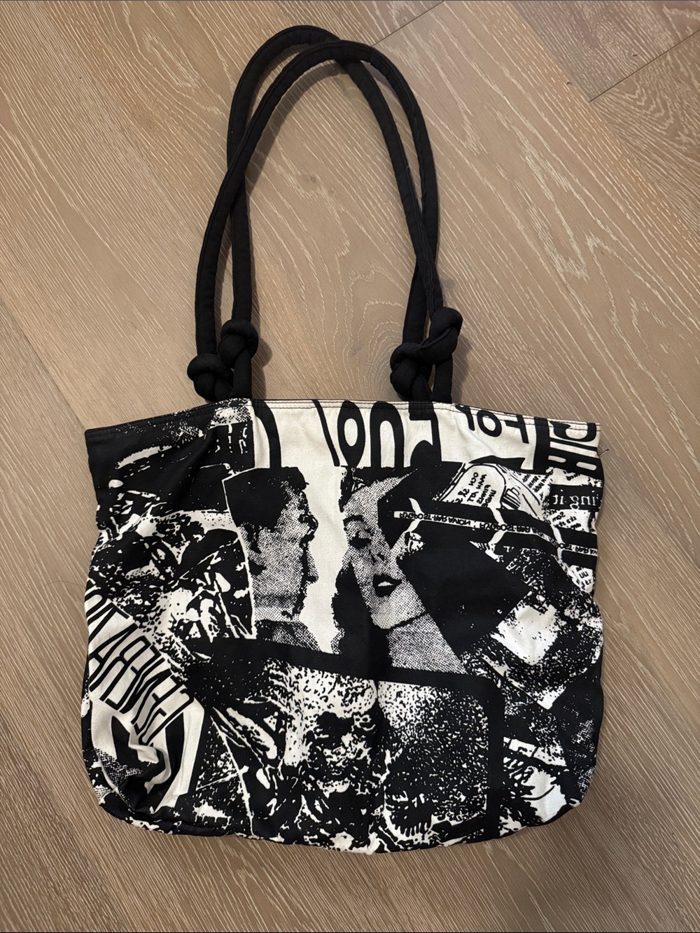 Graphic Black & White Knotted-Handle Tote